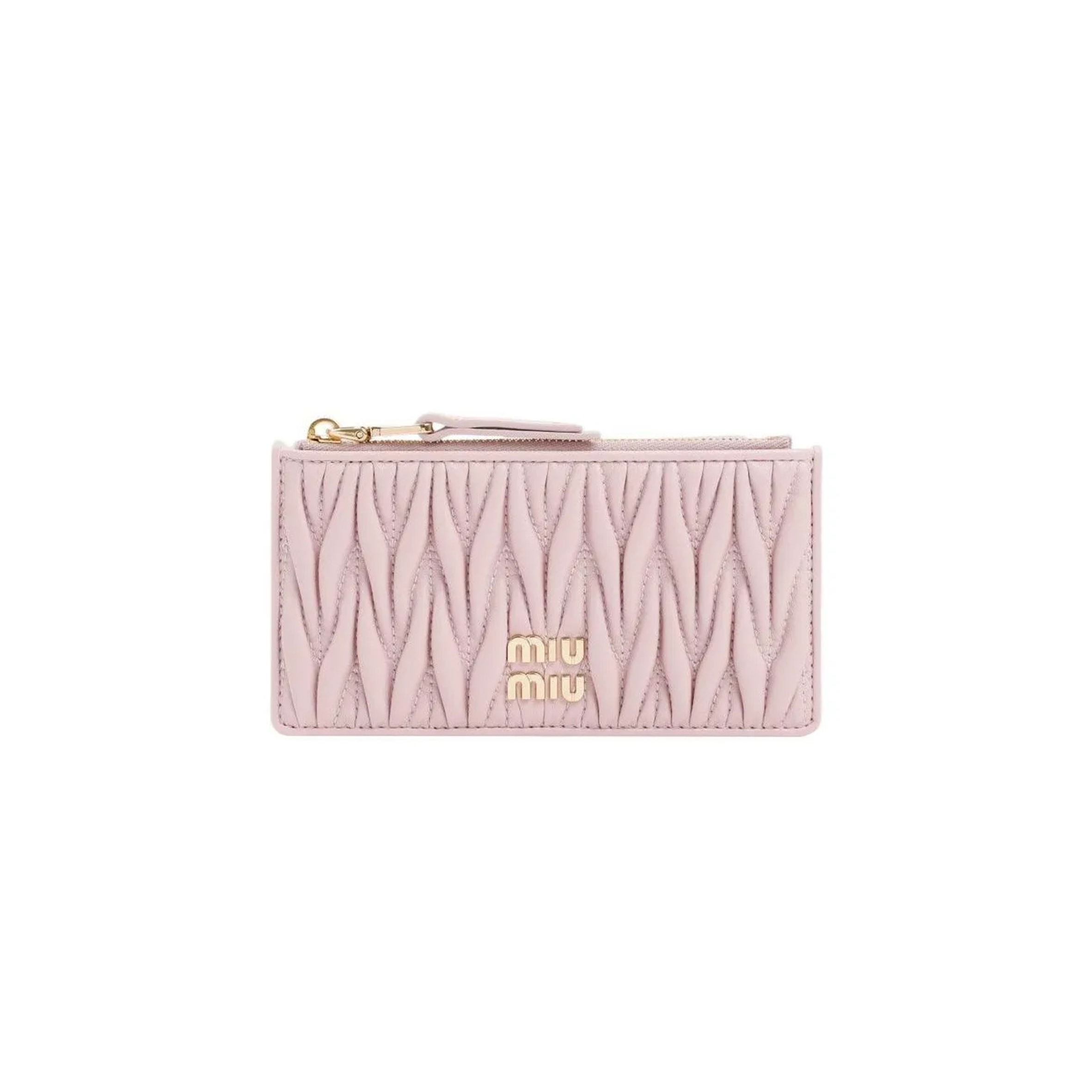 MIU MIU MATELASSÉ ZIPPERED SOLID COLOR LOGO LEATHER WALLET 5MB006-2FPP (15*8cm)